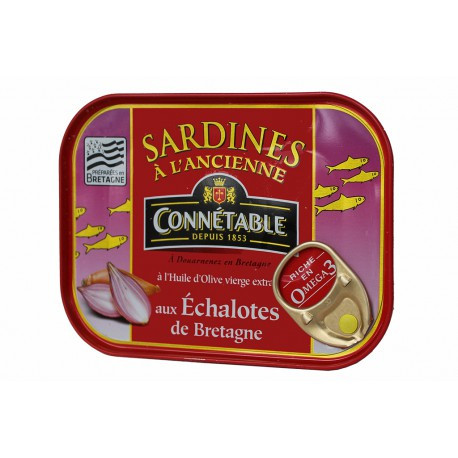 Sardines à l'huile d'olive vierge extra et aux échalotes de Bretagne Sardines à l'huile d'olive vierge extra et aux échalotes de Bretagne