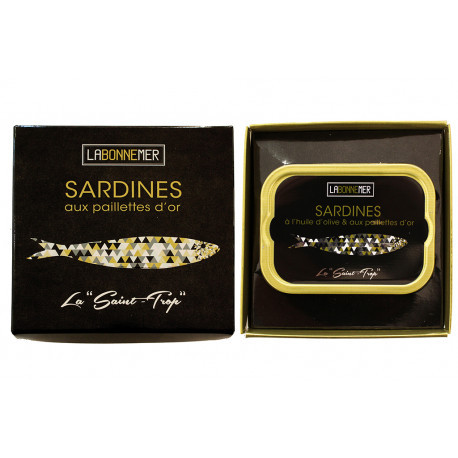 Coffret Sardines aux Paillettes d'Or "La Saint-Trop" Coffret Sardines aux Paillettes d'Or "La Saint-Trop"