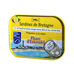 Sardines de Bretagne à l'huile d'olive vierge extra bio et au citron bio