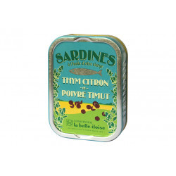 Sardines à l'huile d'olive, thym citron et poivre Timut