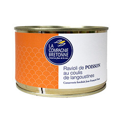 Fish ravioli in lobster coulis